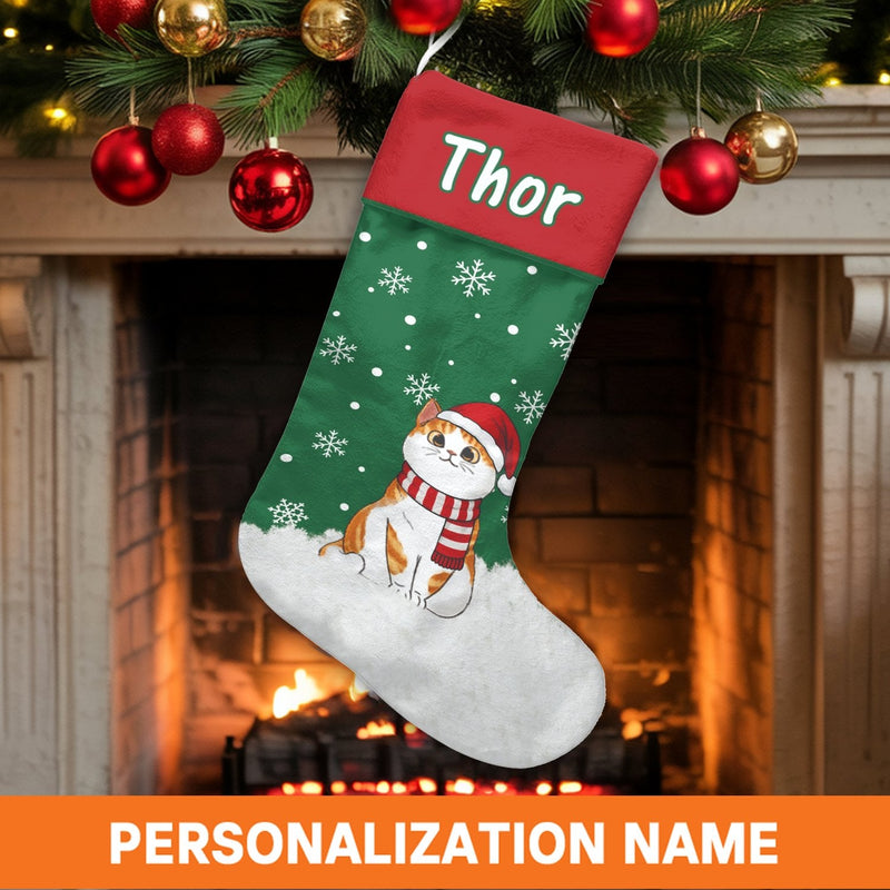 Custom Name Pet Christmas Stocking, Personalized Cat Christmas Stocking, Adorable Kitten Holiday Stocking, Cat Lover Xmas Home Decor Present