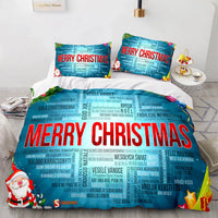 Typography Christmas Bedding Set, Merry Christmas Script Duvet Cover Set, Multi Language Xmas Duvet Cover, Festive Holiday Bedroom Bed Set