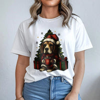 Adorable Puppy in Santa Hat Shirt, Beagle Christmas T-Shirt, Festive Dog Lover Holiday Graphic Tee, Xmas Pet Apparel Present for Women Men