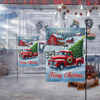 Farmhouse Winter Scene Yard Flag, Merry Christmas Red Truck Garden Flag, Vintage Holiday Garden Flag, Rustic Lawn Banner Decor
