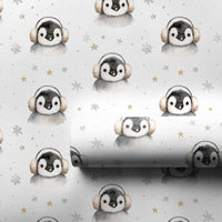 Adorable Watercolor Winter Animal Gift Wrap, Baby Penguin Christmas Wrapping Paper, Snowflake Holiday Wrapping Paper, Festive Baby Gift Wrap