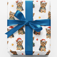 Terrier Dog Holiday Gift Wrap, Yorkie Christmas Wrapping Paper, Adorable Puppy Christmas Wrapping Paper, Pet Lover Gift Wrap Roll, Xmas Paper