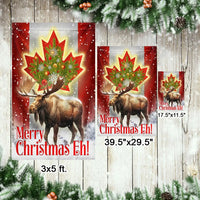 Moose Maple Leaf Merry Christmas Eh Yard Flag, Canadian Christmas Garden Flag, Double-Sided Winter Holiday Lawn Flag, Canada Porch Decor