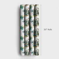 Tropical Coastal Holiday Gift Wrap, Beach House Christmas Wrapping Paper, Seaside Palm Tree Wrapping Paper, Ocean Festive Gift Wrap Roll