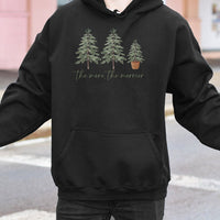 Minimalist Holiday Pine Tree Hooded Sweatshirt, The More the Merrier Christmas Hoodie, Comfy Winter Forest Pullover, Adorable Xmas Present