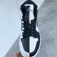 Mid Top Sneakers, White Black Colorway, Lace Up Design, Casual Gift for Sneaker Fans