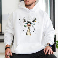 Humorous Decorated Antlers Christmas Sweatshirt, Adorable Reindeer Hoodie, Festive Holiday Animal Pullover, Comfy Winter Xmas Sweater