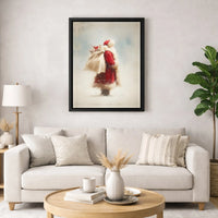 Nostalgic Christmas Painting Poster, Vintage Santa Claus Canvas Wall Art, Retro Winter Snow Canvas Print, Holiday Farmhouse Home Decor Present