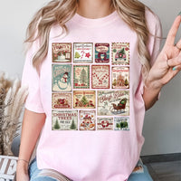 Retro Holiday Stamp Shirt, Vintage Christmas Stamp T-Shirt, Festive Postage Collage Graphic Tee, Comfy Winter Christmas T-Shirt, Holiday Present