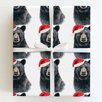 Woodland Animal Gift Wrap, Santa Hat Black Bear Christmas Wrapping Paper, Rustic Bear Holiday Wrapping Paper, Festive Winter Wildlife Paper