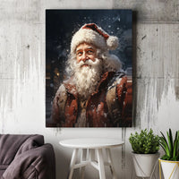 Snowy Winter Portrait Canvas Art, Realistic Santa Claus Canvas Print, Festive Holiday Canvas Wall Decor, Christmas Room Art