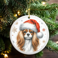 Santa Hat Dog Christmas Ornament, Cavalier King Charles Spaniel Ornament, Glossy Ceramic Tree Ornament, Dog Lover Keepsake, Holiday Present
