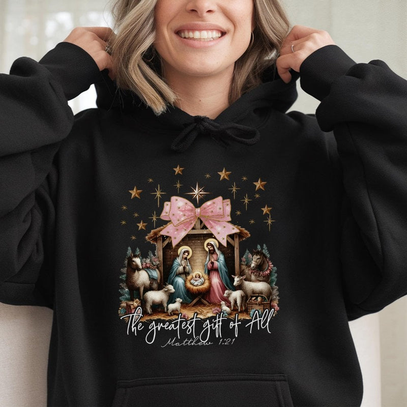 The Greatest Present of All Hoodie, Nativity Scene Christmas Hoodie, Christian Faith Holiday Hoodie, Religious Jesus Christmas Sweatshirt