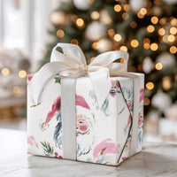 Adorable Christmas Face Gift Wrap, Watercolor Santa Holly Wrapping Paper, Festive Red Berry Holiday Wrapping Paper, Xmas Present Wrapping Paper