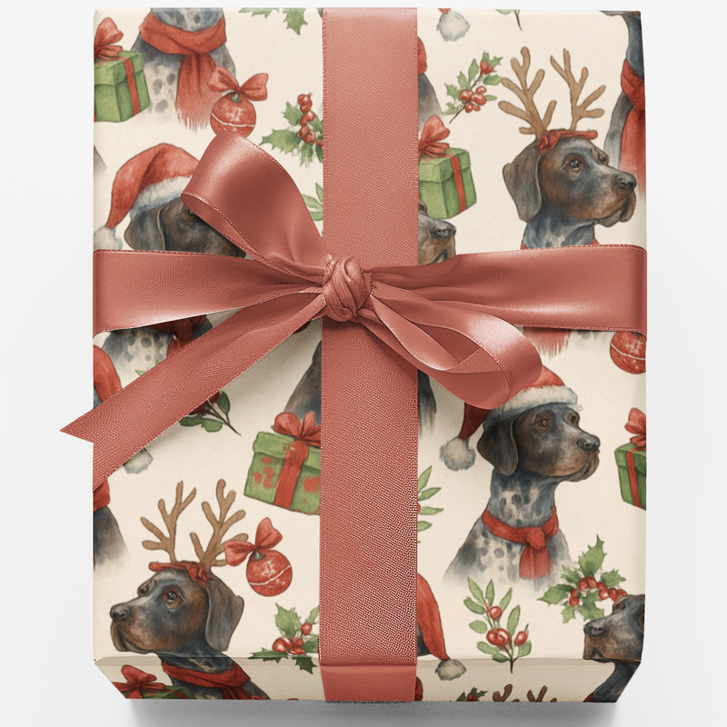 Festive Holiday Dog Gift Wrap, German Shorthaired Pointer Christmas Wrapping Paper, Winter Dog Lover Present Paper Roll for Xmas