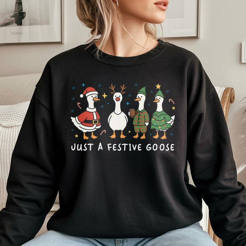 Silly Goose Holiday Sweater, Festive Goose Christmas Sweatshirt, Humorous Duck Winter Crewneck, Adorable Farm Animal Holiday Pullover Xmas Present