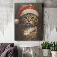 Tabby Cat in Santa Hat Print, Christmas Cat Wall Art, Festive Holiday Pet Canvas Art, Comfy Winter Wall Decor, Cat Lover Digital Download