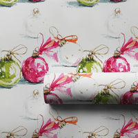 Pink Green Christmas Wrapping Paper, Watercolor Ornament Wrapping Paper, Holiday Bauble Wrapping Paper, Festive Winter Holiday Gift Wrap