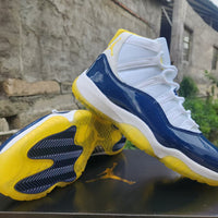 High Top Sneakers, Blue White Yellow Colorway, Lace Up Design, Casual Gift for Sneaker Fans