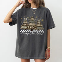 Checkerboard Christmas Shirt, Camo Christmas Tree T-Shirt, Coquette Tree Graphic Tee, Festive Christmas T-Shirt, Holiday Party Present for Her