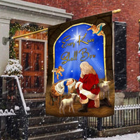 Christmas Jesus Kneeling Santa Yard Flag, Every Knee Shall Bow Santa Nativity Garden Flag, Double Sided Religious Lawn Flag, Holiday Decor