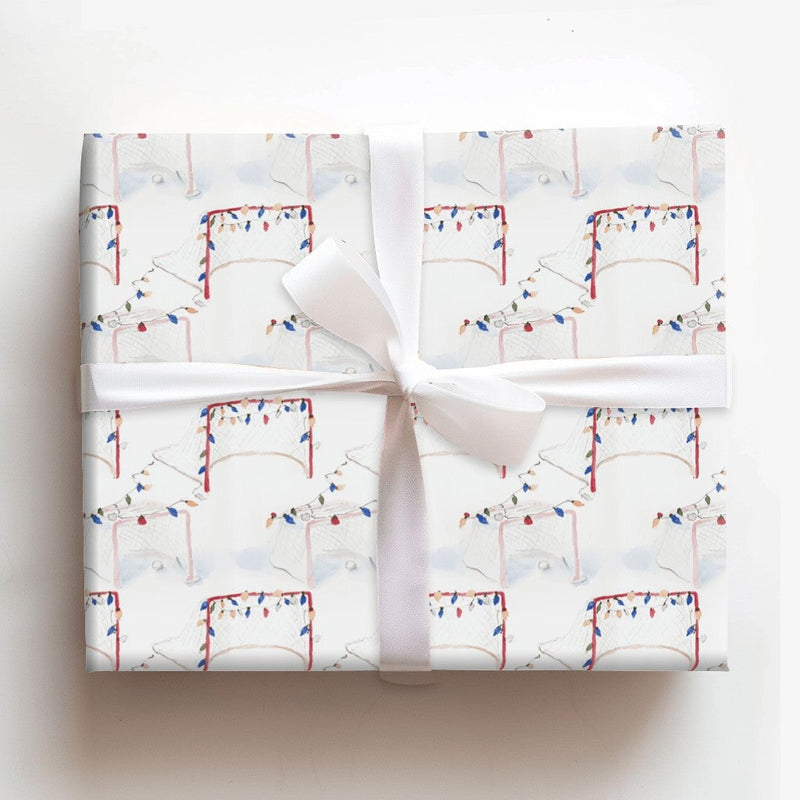 Watercolor Net Gift Wrap, Hockey Goal Christmas Wrapping Paper, Ice Hockey Lights Christmas Wrapping Paper, Sports Gift Wrap Roll