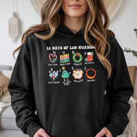 Humorous Labor and Delivery Christmas Hoodie, 12 Days of L&D Nurse Hoodie, Holiday Healthcare Sweatshirt, L&D Nursing Hooded Pullover Present