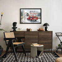 Christmas Cardinals Canvas Wall Art, Custom Family Name Red Truck Canvas, Rustic Holiday Canvas Print, Winter Farmhouse Decor Present