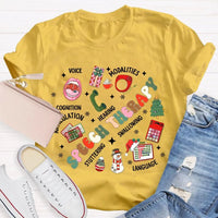 SLP Voice Stuttering Awareness T-Shirt, Speech Therapy Christmas Shirt, Speech Language Pathologist Xmas Tee, SLP Student Holiday Present