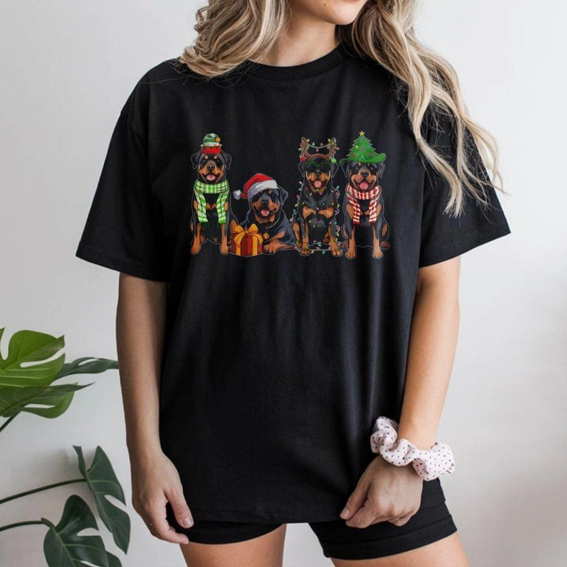 Festive Dog Lover Holiday Shirt, Rottweiler Christmas T-Shirt, Adorable Rottweiler Graphic Tee, Xmas Pet Dog T-Shirt, Dog Mom Holiday Present