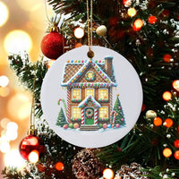 Candy Cane Christmas Ornament, Gingerbread House Ceramic Ornament, Festive Holiday Tree Ornament, Adorable Winter Keepsake, Family Xmas Present