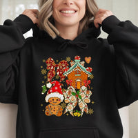 Adorable Gingerbread House Holiday Hooded Sweatshirt, Gingerbread Man Christmas Hoodie, Comfy Xmas Cookie Pullover, Sweet Winter Present for Her