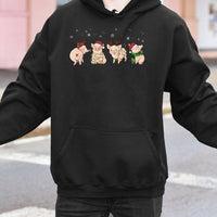 Adorable Festive Farm Animal Hooded Sweatshirt, Christmas Pig Hoodie, Merry Pigmas Graphic Pullover, Humorous Winter Animal Hoodie, Holiday Present