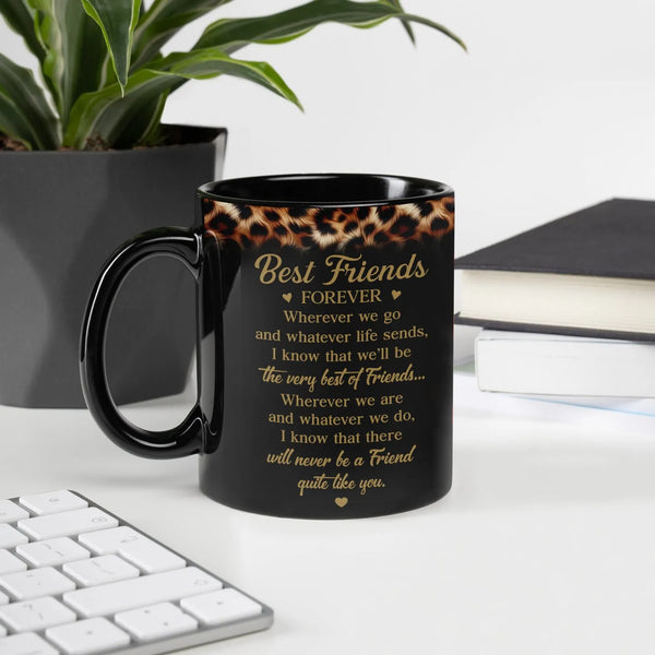 Gold Aesthetic Friendship Ceramic Mug, Best Friends Forever Leopard Print Mug, Soul Sister Coffee Mug, Birthday Christmas Pre