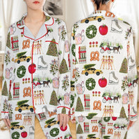 New York City Holiday Pajama Set, NYC Christmas Satin Pajamas, Festive Travel Theme Satin Sleepwear, Winter Nightwear Pajamas Present for Her