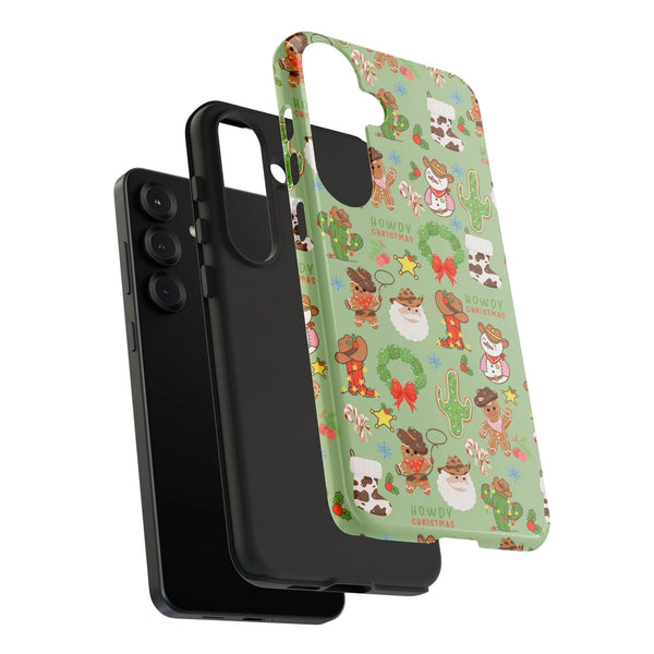Western Gingerbread Cactus Santa Pattern Cover, Howdy Christmas Cowboy Samsung Galaxy Phone Case, Country Christmas Holiday P
