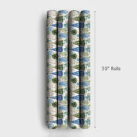 Blue Green Holiday Gift Wrap, Watercolor Christmas Tree Wrapping Paper, Festive Trees Wrapping Paper, Winter Woodland Forest Wrapping Paper