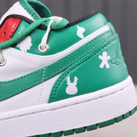 Low Top Sneakers, White Green Colorway, Lace Up Design, Casual Gift for Sneaker Fans