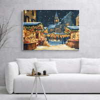 Festive Christmas Village Canvas Print, European Christmas Market Canvas Wall Art, Winter Holiday Canvas, Comfy Xmas Home Decor Present