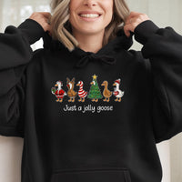 Adorable Holiday Geese Hoodie, Jolly Goose Christmas Hoodie, Humorous Xmas Animal Hooded Sweatshirt, Festive Goose Pullover Hoodie, Winter Present
