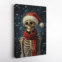 Santa Hat Gothic Wall Art, Christmas Skeleton Canvas Wall Art, Spooky Holiday Canvas Print, Dark Xmas Room Decor, Digital Download