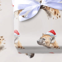 Humorous Safari Animal Gift Wrap, Watercolor Hyena Christmas Wrapping Paper, Santa Hat Hyena Wrapping Paper, Secret Santa Holiday Gift Wrap
