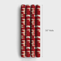 Watercolor Holiday Gift Wrap, Red Christmas Llama Wrapping Paper, Snowy Winter Present Paper, Adorable Animal Wrapping Paper