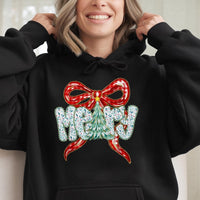 Coquette Bow Tree Hoodie, Merry Christmas Hoodie, Floral Christmas Hooded Sweatshirt, Preppy Holiday Pullover, Festive Present for Her