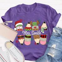 Custom Name Pencil Snowflake Shirt, Personalized Christmas T-Shirt, Teacher Holiday Graphic Tee, Custom Xmas T-Shirt, Holiday Season Present