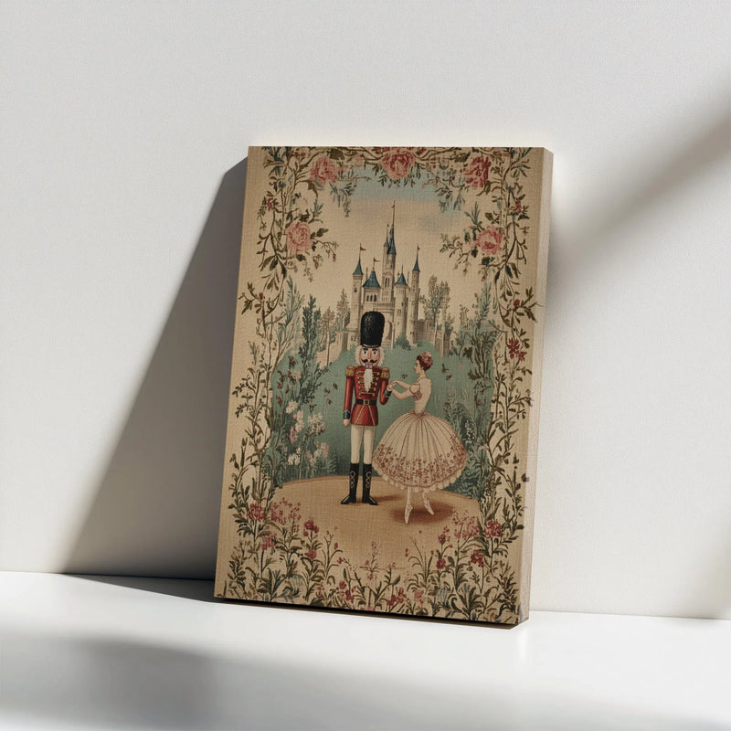 Ballerina Castle Canvas Print, Nutcracker Ballet Canvas Art, Vintage Holiday Canvas Wall Decor, Christmas Dancer Present Canvas