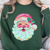 Oil Painting Brushstroke Graphic Sweater, Retro Santa Christmas Sweatshirt, Preppy Holiday Crewneck, Aesthetic Xmas Pullover Present