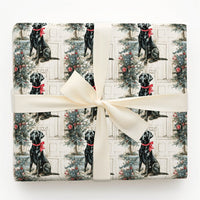 Dog with Tree Holiday Gift Wrap, Black Labrador Christmas Wrapping Paper, Watercolor Pet Wrapping Paper, Dog Lover Xmas Present Paper Roll