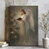 Serene Religious Holiday Canvas Print, Christmas Angel Canvas Wall Art, Spiritual Christmas Wall Decor, Christian Angel Canvas Art Present