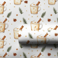 Comfy Holiday Drink Gift Wrap, Watercolor Eggnog and Cinnamon Wrapping Paper, Festive Christmas Wrapping Paper, Winter Beverage Present Wrap